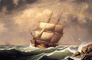 Merchant Brig under Reefed Topsails